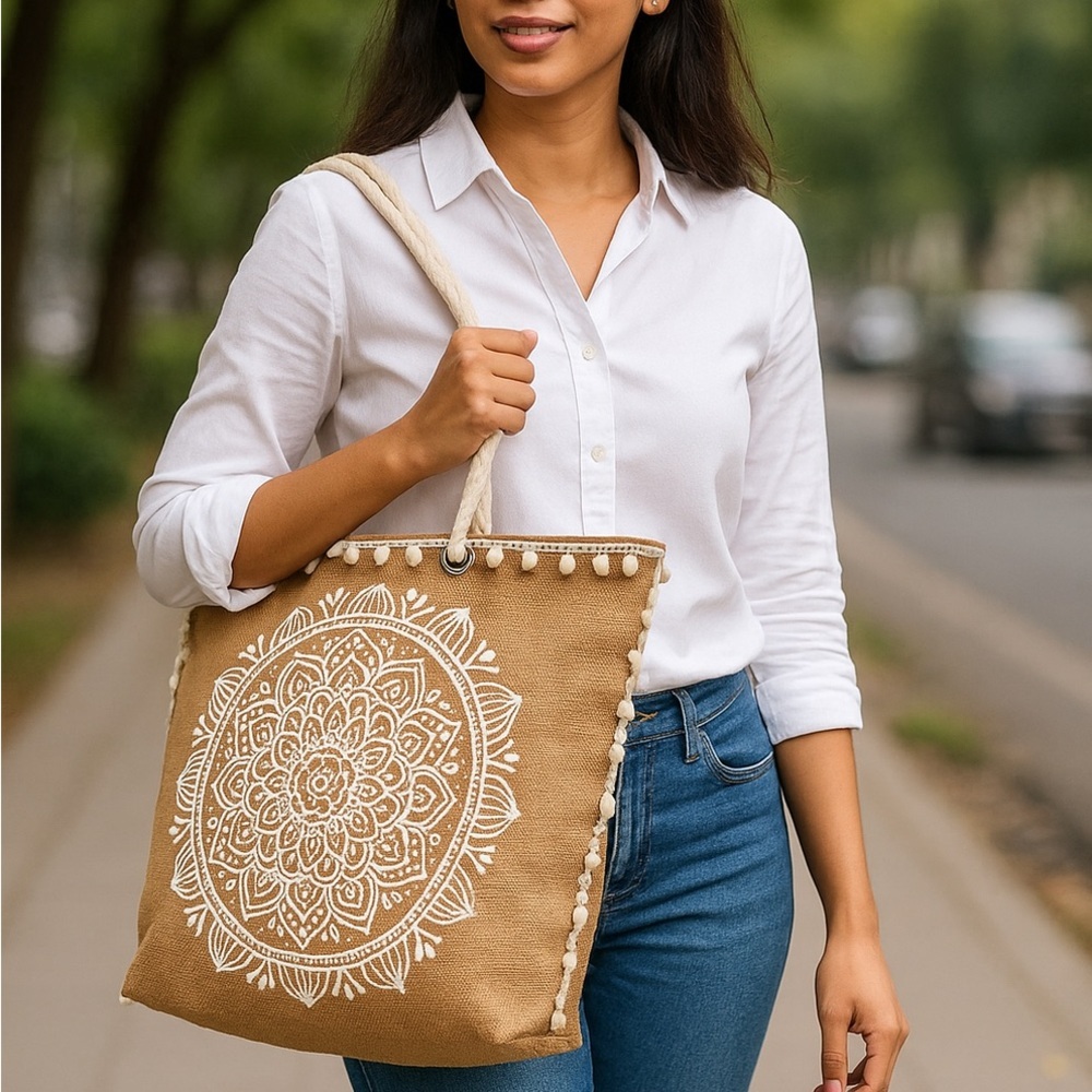 SOL SPIRIT BOHO WHITE FLORAL TOTE BAG - Picture 4 of 6
